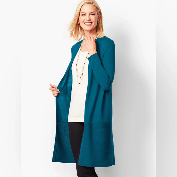 Talbots Open-Front Merino Wool Long Cardigan Casual Office Colorful Warm Cozy - Picture 9 of 9